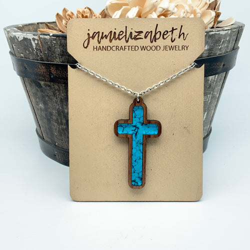 Turquoise Print Cross - Earrings or Necklace