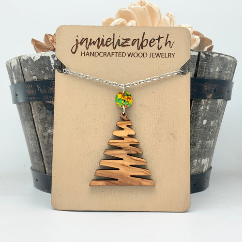 Olivewood Zig Zag Christmas Tree - Earrings or Necklace (Vault)