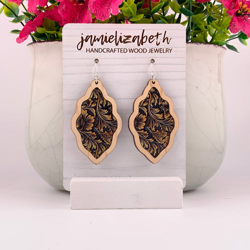 Tan Tooled Acrylic - Earrings