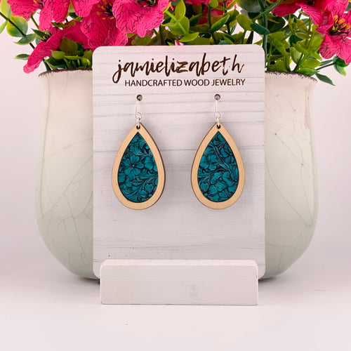 Turquoise Tooled Acrylic - Earrings
