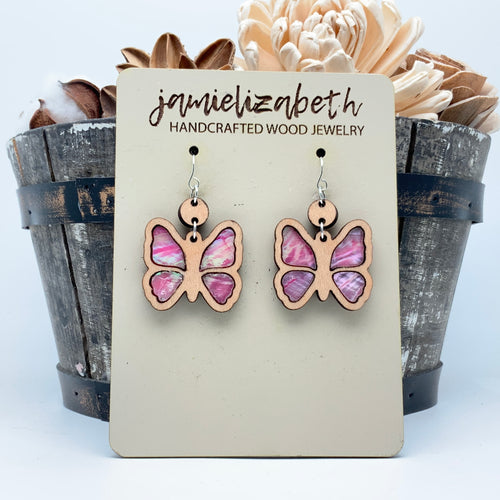 Petal Flutter Pink Butterfly - Earrings