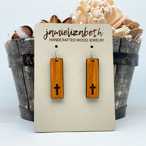 Salvaged Guadalupe River Cypress Wood - Cross - Bar Earrings
