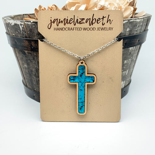 Turquoise Print Cross - Earrings or Necklace