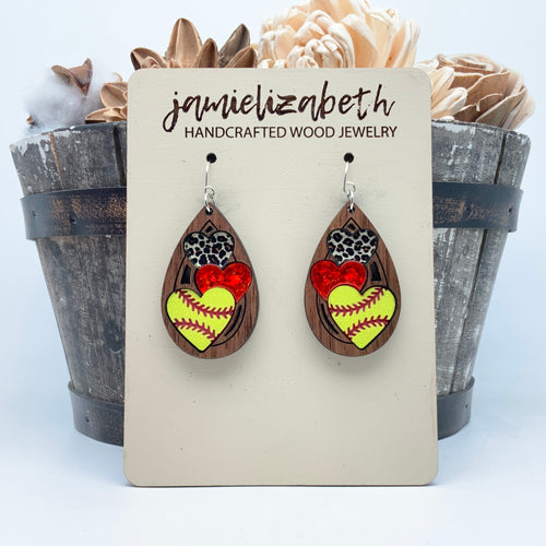 Triple Heart Softball Teardrops - Earrings