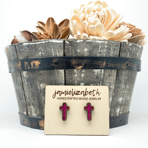 Deep Pink Glitter Tall Cross