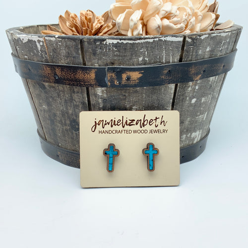 Turquoise Print Cross - Earrings or Necklace