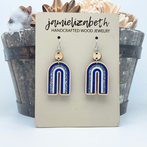 Blue and White Diamond Drop and Rainbow - Earrings