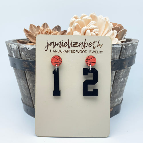 Personalized Number Basketball - Earrings