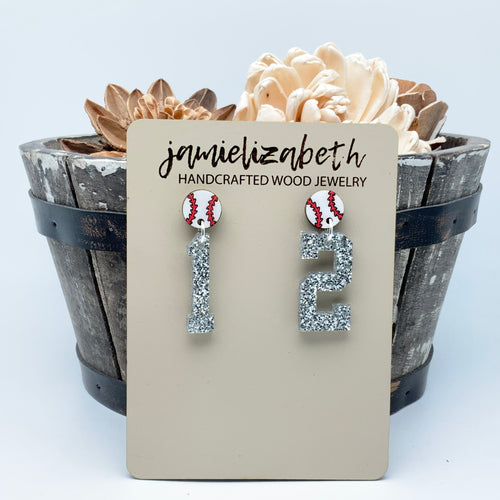 Personalized Number Baseball - Earrings