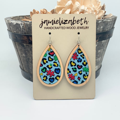 Leopard Puzzle Autism Awareness Earrings