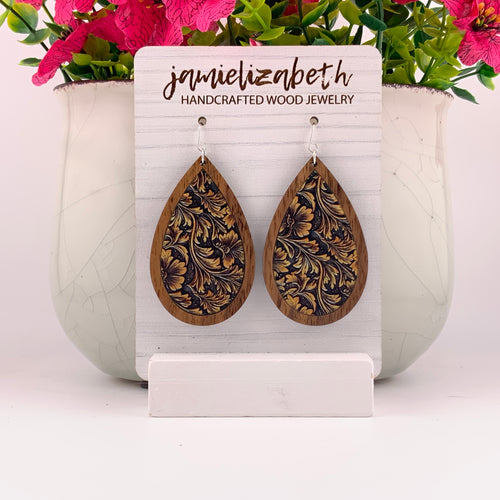 Tan Tooled Acrylic - Earrings