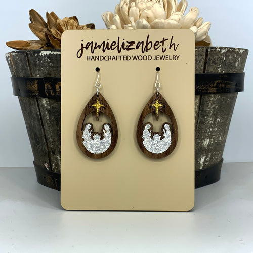 Manger Scene Glitter Teardrop Earrings (Vault)