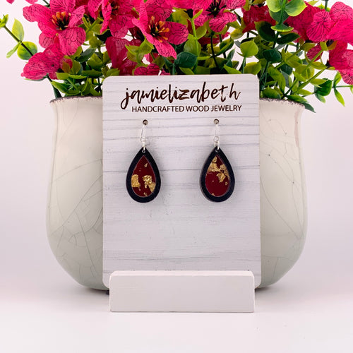Maroon and Gold Acrylic Teardrops