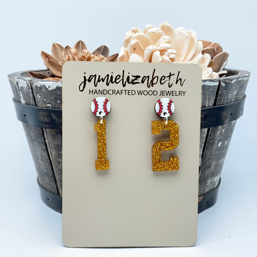 Personalized Number Baseball - Earrings