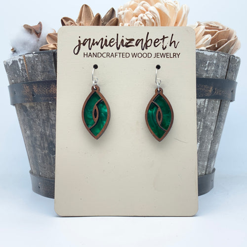 Swirly Green Marquise - Earrings