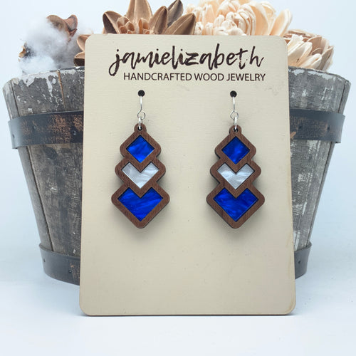 Blue and White Diamond Drop and Rainbow - Earrings