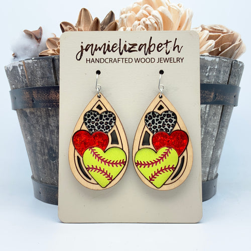 Triple Heart Softball Teardrops - Earrings