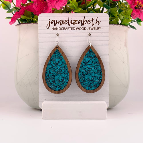 Turquoise Tooled Acrylic - Earrings