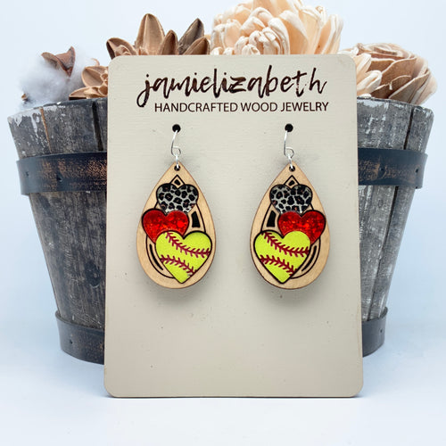 Triple Heart Softball Teardrops - Earrings