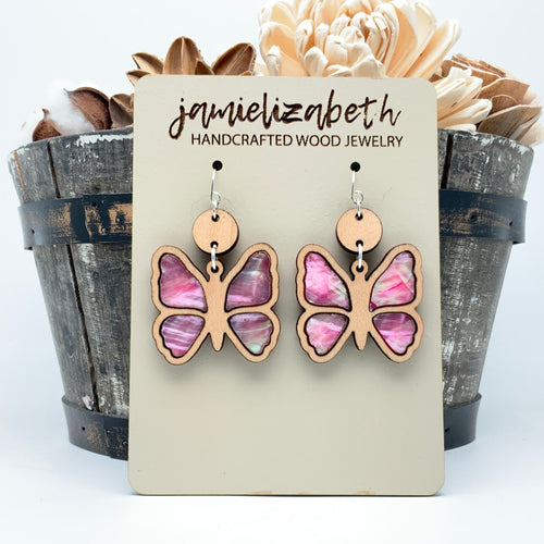 Petal Flutter Pink Butterfly - Earrings