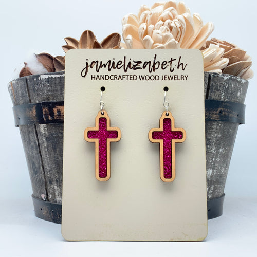 Deep Pink Glitter Tall Cross