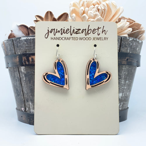Deep Blue Mended Heart - Earrings