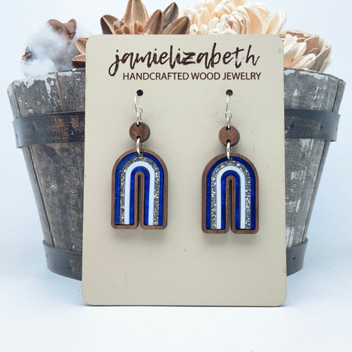 Blue and White Diamond Drop and Rainbow - Earrings