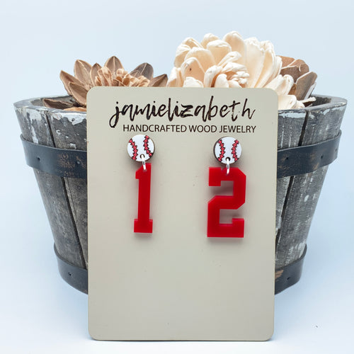 Personalized Number Baseball - Earrings