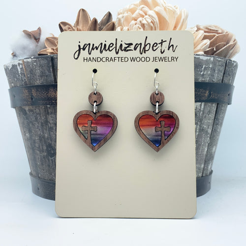 Heart Cross Hoop w/ Sunset Acrylic - Earrings