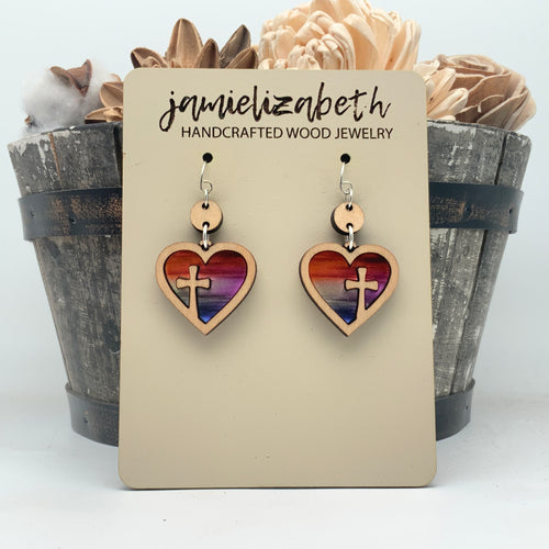 Heart Cross Hoop w/ Sunset Acrylic - Earrings