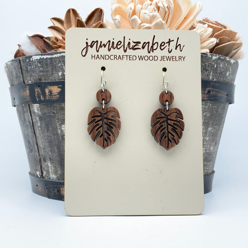 Monstera Leaf Earrings - Walnut Wood (Vault)