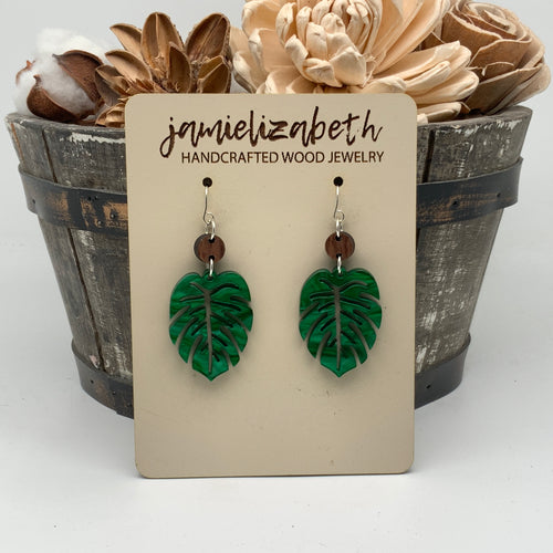 Monstera Leaf - Earrings- Green Acrylic