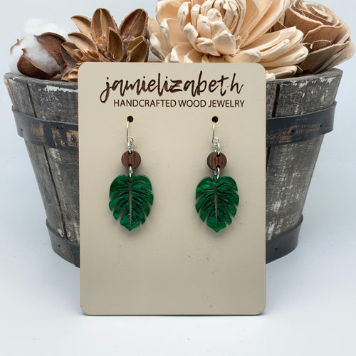 Monstera Leaf - Earrings- Green Acrylic