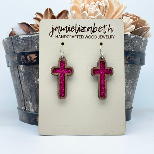 Deep Pink Glitter Tall Cross