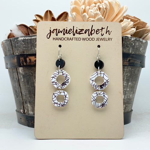 White & Black Spiderweb Geo Drops with Circle Topper