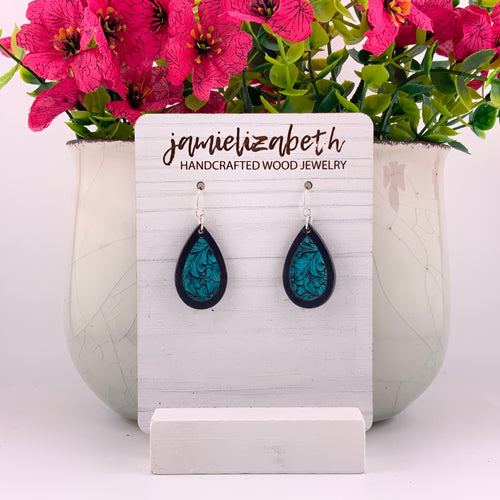 Turquoise Tooled Acrylic - Earrings