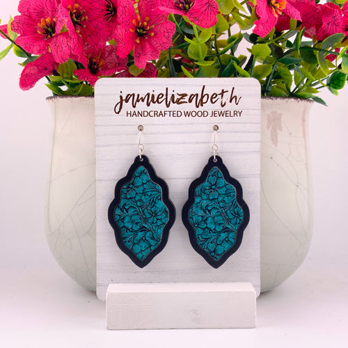 Turquoise Tooled Acrylic - Earrings