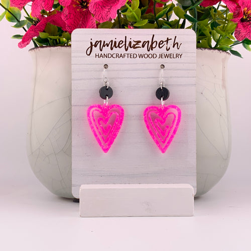 Neon Pink Sparkle Doodle Hearts