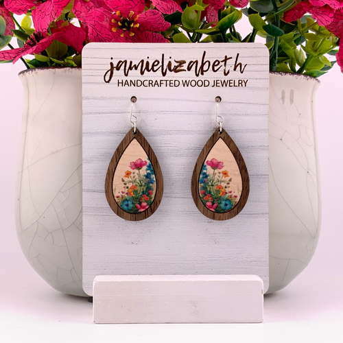 Wildflowers Wood Teardrop Earrings | Grain & Grace