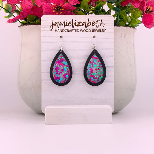 Pink and Teal Teardrop in Black - Medium