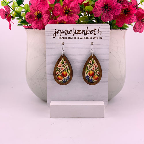 Peach Blossoms Wood Teardrop Earrings | Grain & Grace