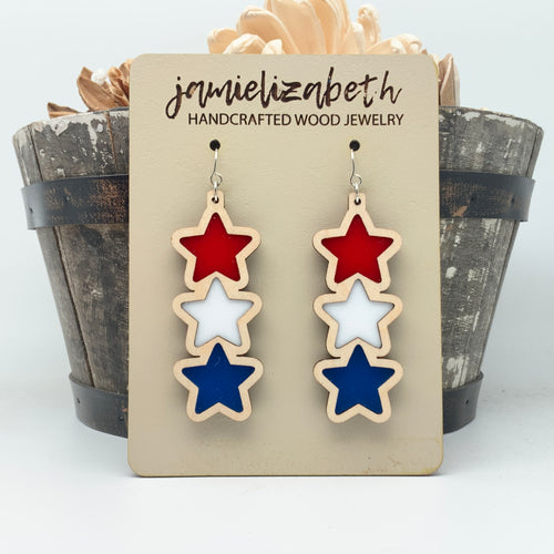 Red White and Blue Stacked Star Earrings (Vault)