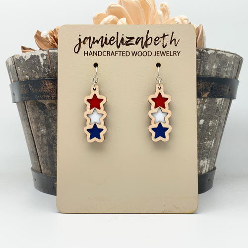 Red White and Blue Stacked Star Earrings (Vault)