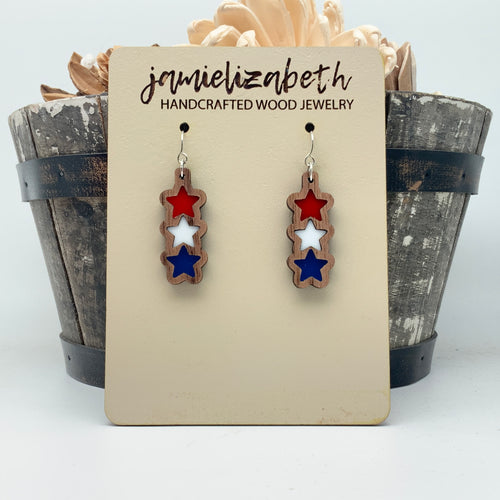 Red White and Blue Stacked Star Earrings (Vault)