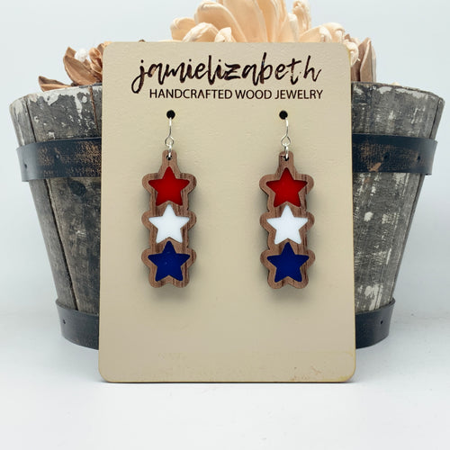Red White and Blue Stacked Star Earrings (Vault)
