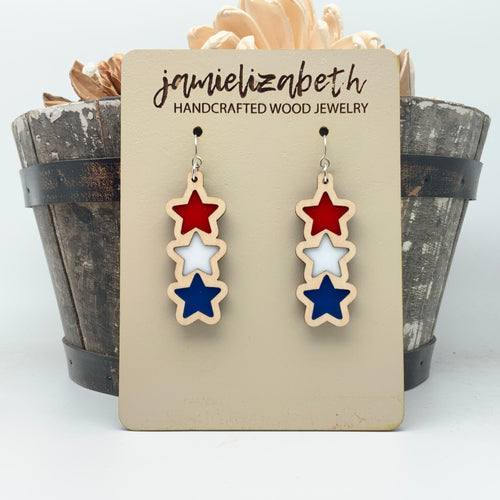 Red White and Blue Stacked Star Earrings (Vault)