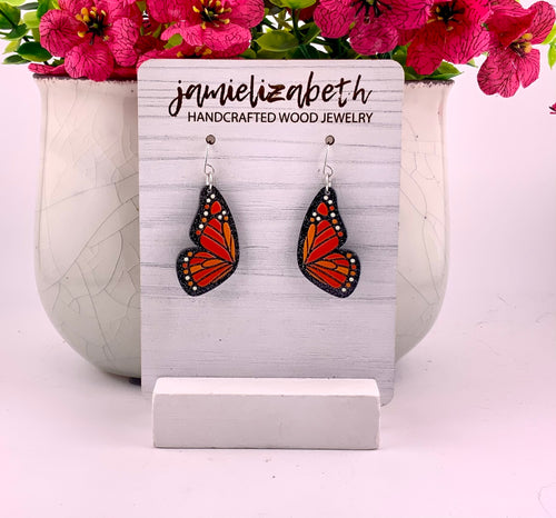 Love Is Like a Butterfly Earrings – Monarch, medium, shown in black wood