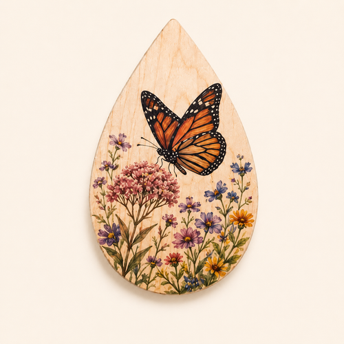 Wildseed Monarch Meadow maple teardrop earring design