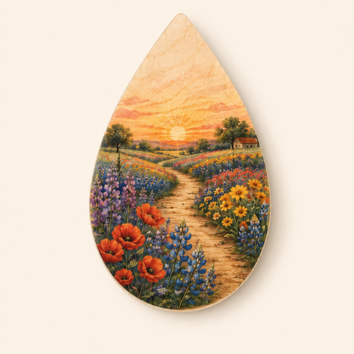 Wildseed Sunset Path maple teardrop earring design