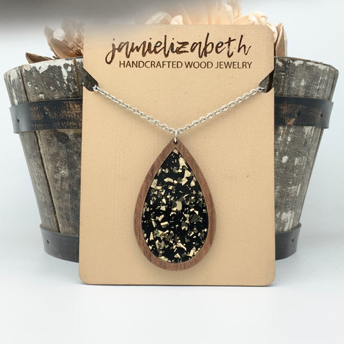 Black & Gold Fleck Teardrop Earrings    *Vault